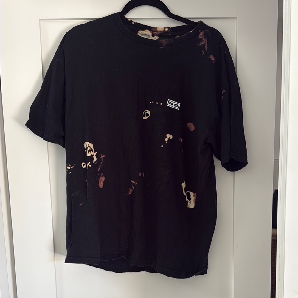 Distressed Obey Black and Brown Tie-Dye T-Shirt
